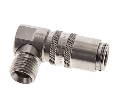 Stainless Steel DN 6 Mold Coupling Socket M14x1.5 Male Threads Double Shut-Off 90-deg