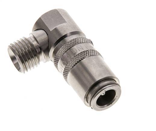 Stainless Steel DN 6 Mold Coupling Socket M14x1.5 Male Threads Double Shut-Off 90-deg