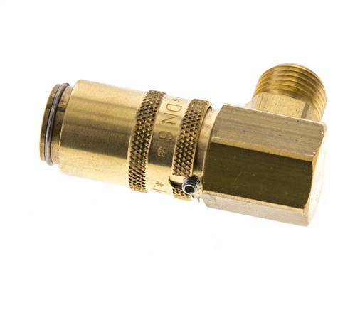 Brass DN 6 Mold Coupling Socket G 1/4 inch Male Threads Unlocking Protection Double Shut-Off 90-deg