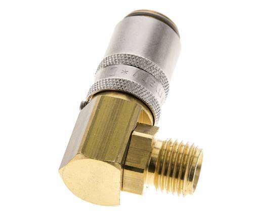 Brass DN 6 Mold Coupling Socket G 1/4 inch Male Threads Unlocking Protection 90-deg