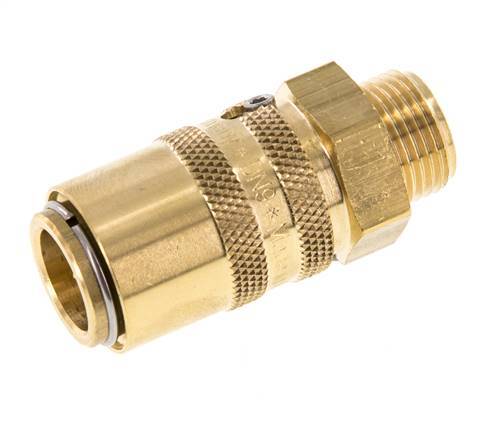Brass DN 9 Mold Coupling Socket G 3/8 inch Male Threads Unlocking Protection Double Shut-Off