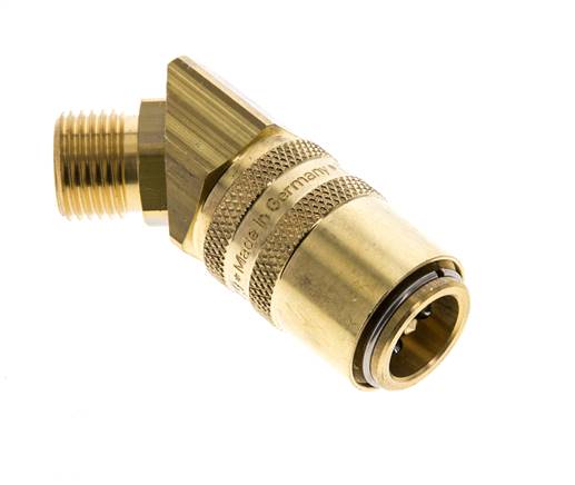 Brass DN 9 Mold Coupling Socket M16x1.5 Male Threads Double Shut-Off 45-deg