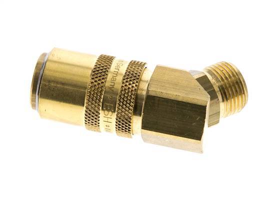 Brass DN 9 Mold Coupling Socket G 3/8 inch Male Threads Double Shut-Off 45-deg