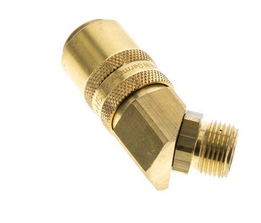 Brass DN 9 Mold Coupling Socket G 3/8 inch Male Threads Double Shut-Off 45-deg