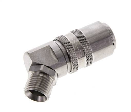 Stainless Steel DN 9 Mold Coupling Socket M16x1.5 Male Threads Double Shut-Off 45-deg