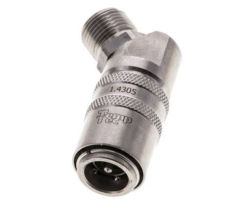 Stainless Steel DN 9 Mold Coupling Socket G 3/8 inch Male Threads Double Shut-Off 45-deg