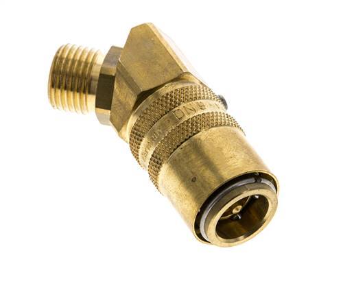 Brass DN 9 Mold Coupling Socket M16x1.5 Male Threads Unlocking Protection Double Shut-Off 45-deg