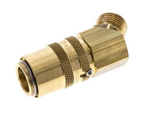 Brass DN 9 Mold Coupling Socket G 3/8 inch Male Threads Unlocking Protection Double Shut-Off 45-deg