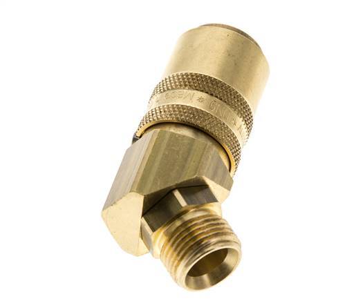 Brass DN 9 Mold Coupling Socket G 3/8 inch Male Threads Unlocking Protection Double Shut-Off 45-deg