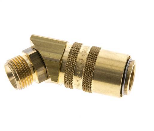 Brass DN 9 Mold Coupling Socket G 3/8 inch Male Threads Unlocking Protection Double Shut-Off 45-deg