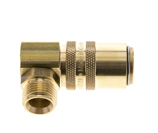Brass DN 9 Mold Coupling Socket G 3/8 inch Male Threads Double Shut-Off 90-deg