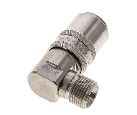 Stainless Steel DN 9 Mold Coupling Socket G 3/8 inch Male Threads Double Shut-Off 90-deg