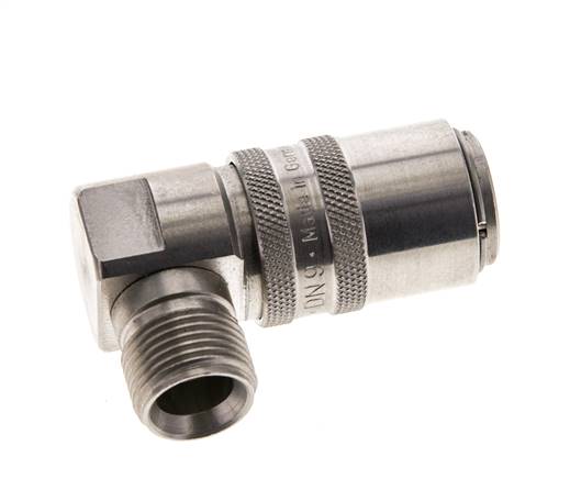 Stainless Steel DN 9 Mold Coupling Socket G 3/8 inch Male Threads Double Shut-Off 90-deg