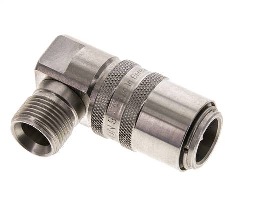 Stainless Steel DN 9 Mold Coupling Socket G 3/8 inch Male Threads Double Shut-Off 90-deg
