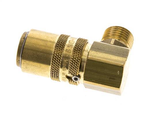 Brass DN 9 Mold Coupling Socket M16x1.5 Male Threads Unlocking Protection Double Shut-Off 90-deg