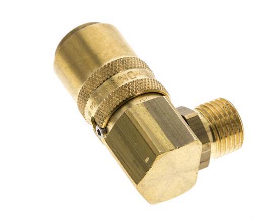 Brass DN 9 Mold Coupling Socket M16x1.5 Male Threads Unlocking Protection Double Shut-Off 90-deg