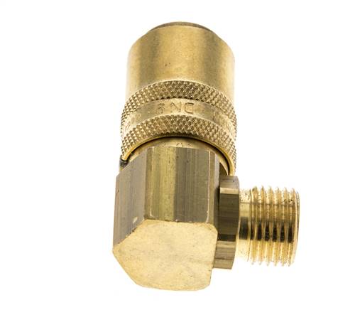 Brass DN 9 Mold Coupling Socket M16x1.5 Male Threads Unlocking Protection Double Shut-Off 90-deg