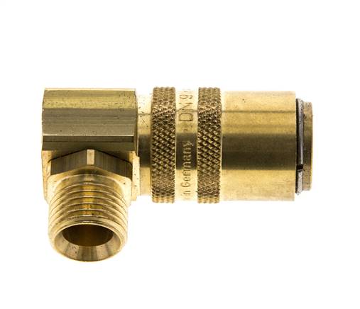 Brass DN 9 Mold Coupling Socket M16x1.5 Male Threads Unlocking Protection Double Shut-Off 90-deg