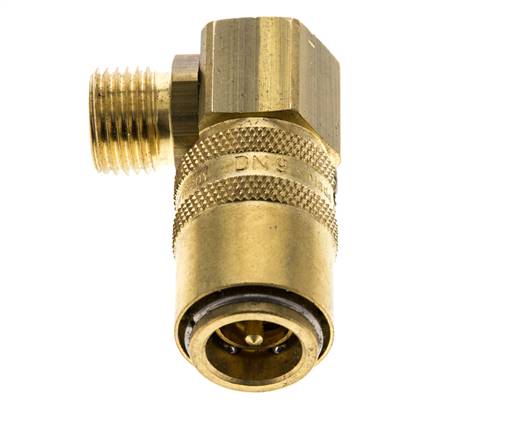 Brass DN 9 Mold Coupling Socket M16x1.5 Male Threads Unlocking Protection Double Shut-Off 90-deg