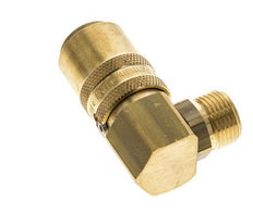 Brass DN 9 Mold Coupling Socket G 3/8 inch Male Threads Unlocking Protection Double Shut-Off 90-deg