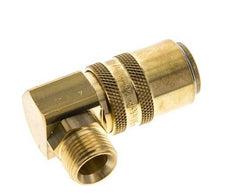 Brass DN 9 Mold Coupling Socket G 3/8 inch Male Threads Unlocking Protection Double Shut-Off 90-deg