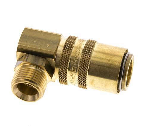 Brass DN 9 Mold Coupling Socket G 3/8 inch Male Threads Unlocking Protection Double Shut-Off 90-deg