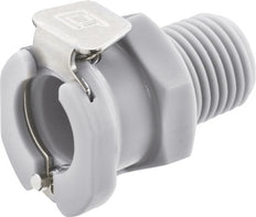 PP DN 6.4 Linktech Coupling Socket 1/4 inch Male NPT Threads Double Shut-Off Grey 40 Series