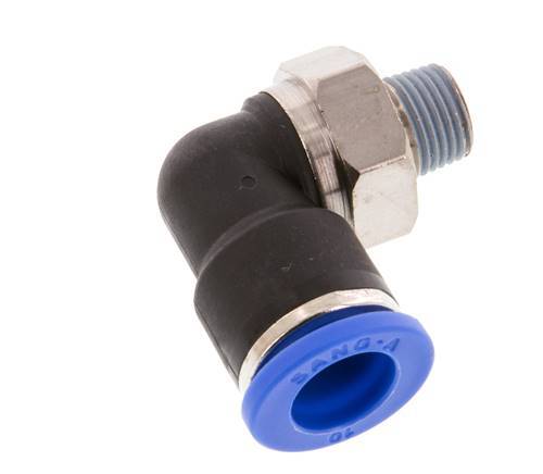 10mm x R1/8'' 90deg Elbow Push-in Fitting with Male Threads Brass/PA 66 NBR Short Sleeve Rotatable [2 Pieces]