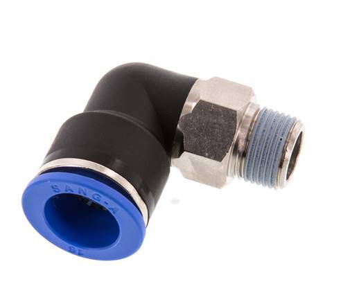 16mm x R3/8'' 90deg Elbow Push-in Fitting with Male Threads Brass/PA 66 NBR Short Sleeve Rotatable