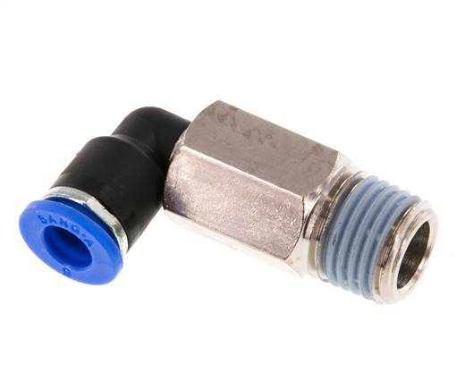 6mm x R1/4'' 90deg Elbow Push-in Fitting with Male Threads Brass/PA 66 NBR Long Sleeve Rotatable [2 Pieces]