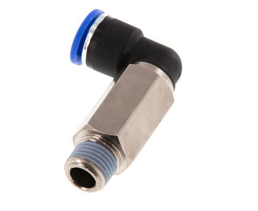 10mm x R1/4'' 90deg Elbow Push-in Fitting with Male Threads Brass/PA 66 NBR Long Sleeve Rotatable [2 Pieces]