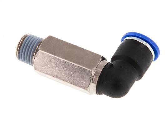 10mm x R1/4'' 90deg Elbow Push-in Fitting with Male Threads Brass/PA 66 NBR Long Sleeve Rotatable [2 Pieces]