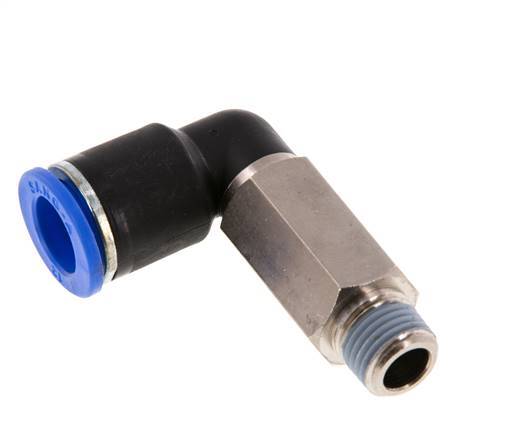 12mm x R1/4'' 90deg Elbow Push-in Fitting with Male Threads Brass/PA 66 NBR Long Sleeve Rotatable
