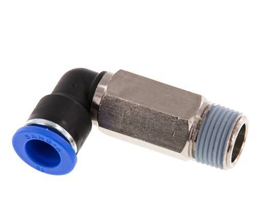 10mm x R3/8'' 90deg Elbow Push-in Fitting with Male Threads Brass/PA 66 NBR Long Sleeve Rotatable [2 Pieces]