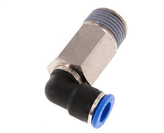 10mm x R1/2'' 90deg Elbow Push-in Fitting with Male Threads Brass/PA 66 NBR Long Sleeve Rotatable