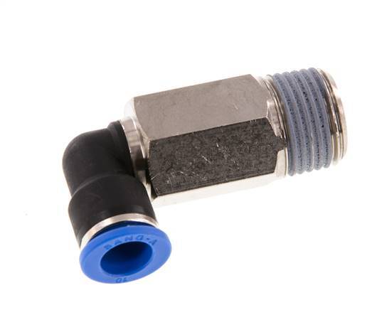 10mm x R1/2'' 90deg Elbow Push-in Fitting with Male Threads Brass/PA 66 NBR Long Sleeve Rotatable