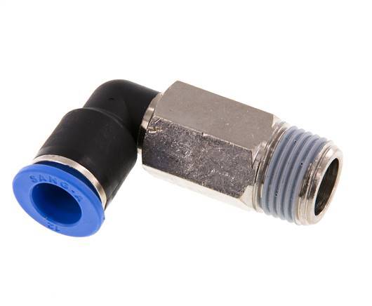 12mm x R1/2'' 90deg Elbow Push-in Fitting with Male Threads Brass/PA 66 NBR Long Sleeve Rotatable