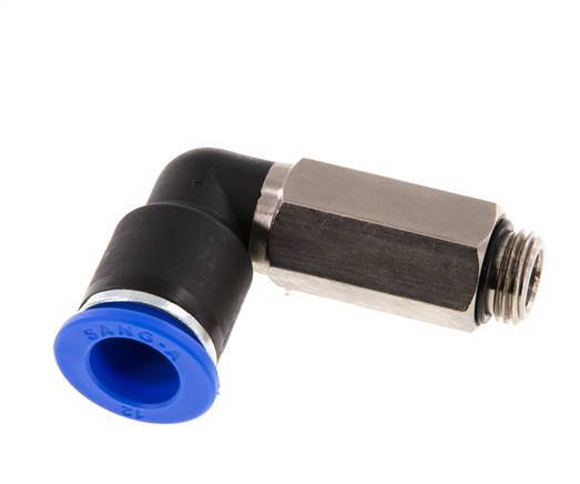 12mm x G1/4'' 90deg Elbow Push-in Fitting with Male Threads Brass/PA 66 NBR Long Sleeve Rotatable