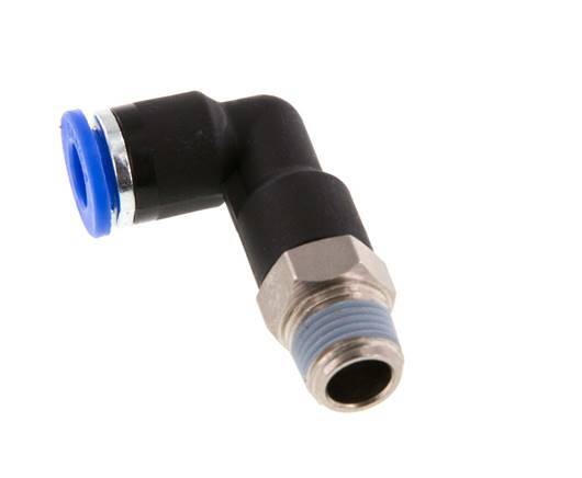 6mm x R1/8'' 90deg Elbow Push-in Fitting with Male Threads Brass/PA 66 NBR Long Body Rotatable [5 Pieces]