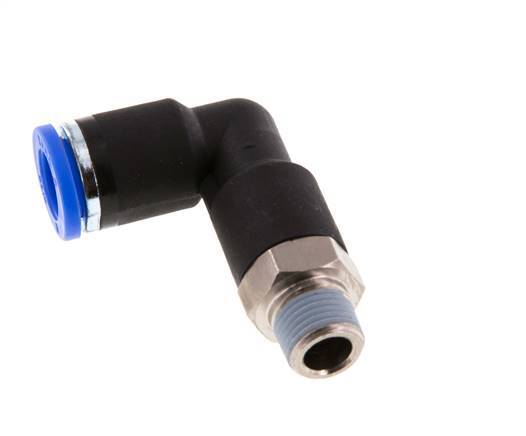 8mm x R1/8'' 90deg Elbow Push-in Fitting with Male Threads Brass/PA 66 NBR Long Body Rotatable [2 Pieces]
