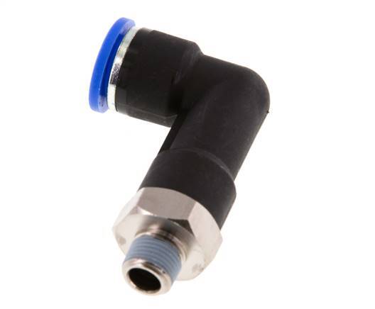 10mm x R1/8'' 90deg Elbow Push-in Fitting with Male Threads Brass/PA 66 NBR Long Body Rotatable [2 Pieces]