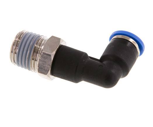 6mm x R1/4'' 90deg Elbow Push-in Fitting with Male Threads Brass/PA 66 NBR Long Body Rotatable [5 Pieces]