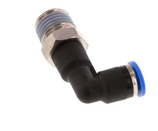 6mm x R1/4'' 90deg Elbow Push-in Fitting with Male Threads Brass/PA 66 NBR Long Body Rotatable [5 Pieces]