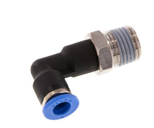 6mm x R1/4'' 90deg Elbow Push-in Fitting with Male Threads Brass/PA 66 NBR Long Body Rotatable [5 Pieces]