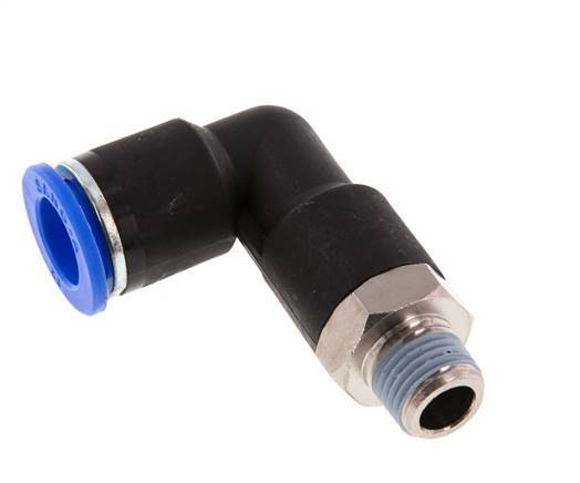12mm x R1/4'' 90deg Elbow Push-in Fitting with Male Threads Brass/PA 66 NBR Long Body Rotatable [2 Pieces]
