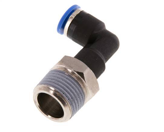 6mm x R3/8'' 90deg Elbow Push-in Fitting with Male Threads Brass/PA 66 NBR Long Body Rotatable [2 Pieces]