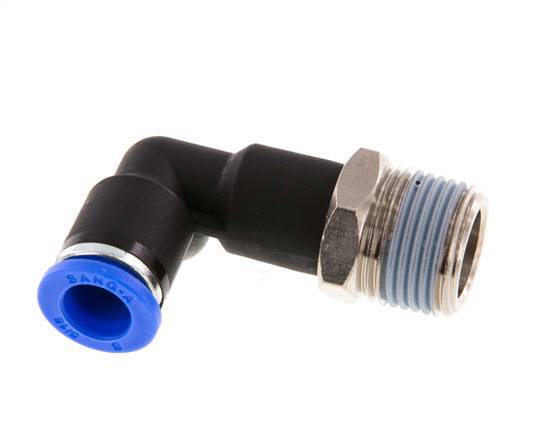 8mm x R3/8'' 90deg Elbow Push-in Fitting with Male Threads Brass/PA 66 NBR Long Body Rotatable [2 Pieces]