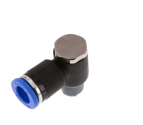 8mm x R1/8'' 90deg Elbow L-shape Push-in Fitting with Male Threads Brass/PA 66 NBR Rotatable [2 Pieces]