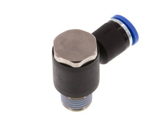 8mm x R1/4'' 90deg Elbow L-shape Push-in Fitting with Male Threads Brass/PA 66 NBR Rotatable [2 Pieces]