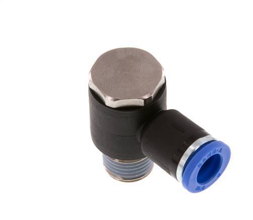 8mm x R1/4'' 90deg Elbow L-shape Push-in Fitting with Male Threads Brass/PA 66 NBR Rotatable [2 Pieces]